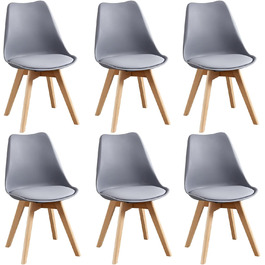 Набір обідніх стільців 6 шт., масивні дерев'яні ніжки, знімні подушки, кухонні стільці, сучасний дизайн (сірий)