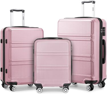KONO Набір валіз 3 в 1: велика, середня, маленька. ABS, рожевий, з TSA замком та колесами