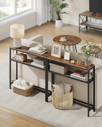 Консоль VASAGLE - вузький столик для вітальні/коридору з 2 полицями, 20 x 100 x 80 см, антрацит-чорний, LNT131B22