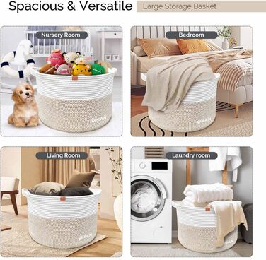 Великий міцний кошик для білизни з плетіння, сірий/бежевий (горизонтальний), для зберігання одягу, ковдр, іграшок, 50x38 см