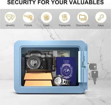 Дитячий сейф-сховище Mini Safe Box: сталевий сейфчик з ключем, 16.9 x 22.9 x 17.6 см, блакитний
