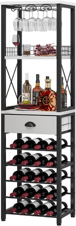Стійка для вина Homeiju, 4-ярусна, з полицями для лікеру та келихів, з підсвіткою, з висувною шухлядою, для вітальні та кухні (Вінтаж)