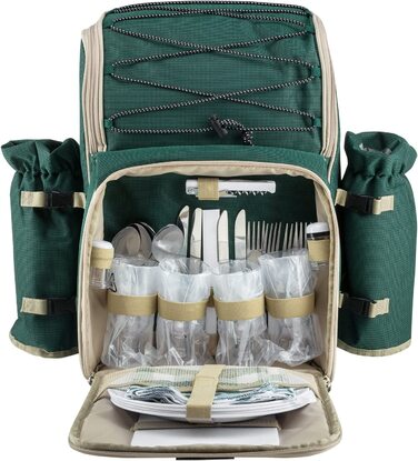 Рюкзак для пікніка Andora на 4 особи з інтегрованою сумкою-холодильником, зелений, з аксесуарами (29 шт)