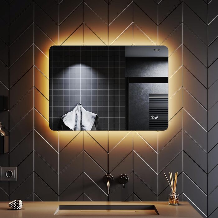 Дзеркало для ванної кімнати SONNI з підсвічуванням 80x60 см, IP44, холодне біле світло