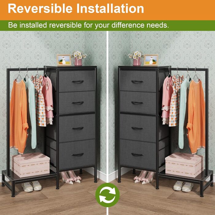 Комод 111 см з 4 висувними ящиками з тканини, шафа для одягу, комод для спальні, вітальні, передпокою, сірий (30T x 76.5B x 111H см)