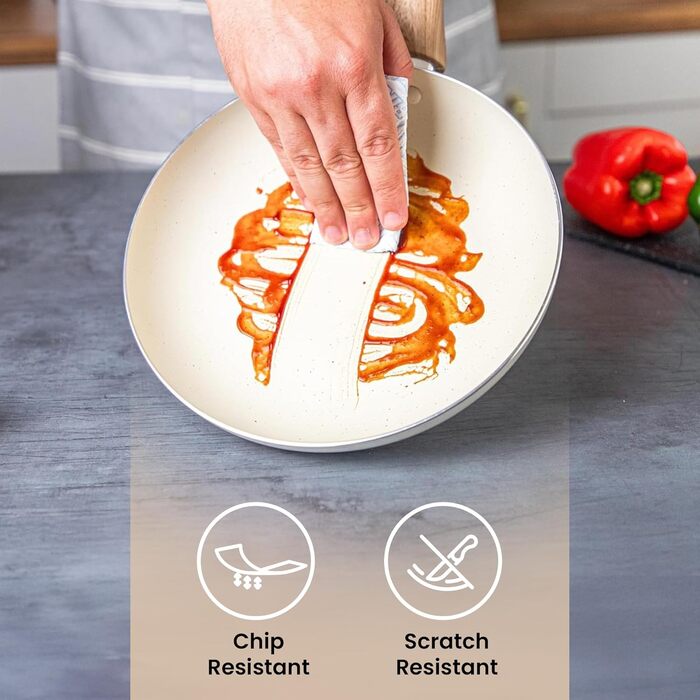 Набір каструль та сковорідок з антипригарним покриттям Nuovva - 8 предметів, кремовий граніт, для індукційних плит