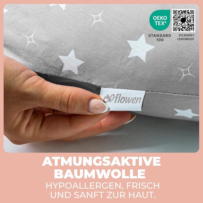 Підтримка для вагітних Stillkissen XXL 200x70см, подушка для годування та сну, балоньєра, бавовняний чохол, ергономічна, багатофункціональна, 100% бавовна, сірий колір з білими зірками