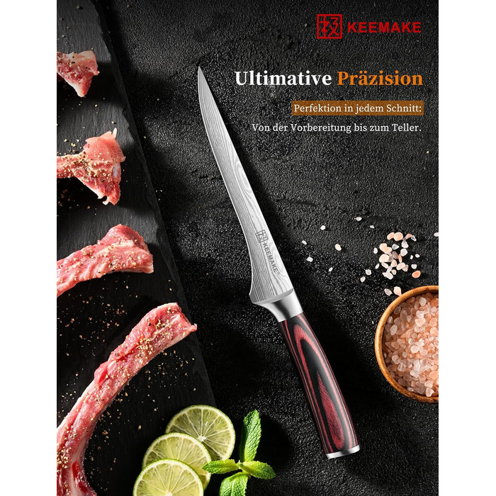 KEEMAKE Набір кухонних ножів: професійний ніж шеф-кухаря з захистом леза, універсальний ніж для м'яса, овочів та риби (15 см)