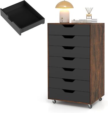 Роликовий контейнер KOMFOTTEU з шухлядами, мобільний офісний шафчик, шафка для документів на колесах, білий офісний візок, шафка для паперів та документів (Коричневий)