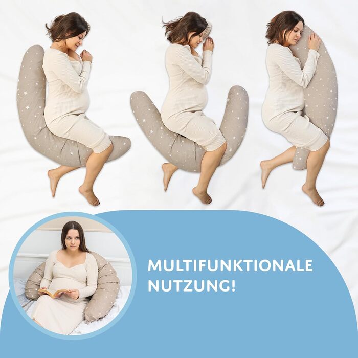 Подушка для сну на бік для малюків Totsy Baby, 190 см, з мусліновою наволочкою, Oeko-Tex (Бежева з білими зірками)