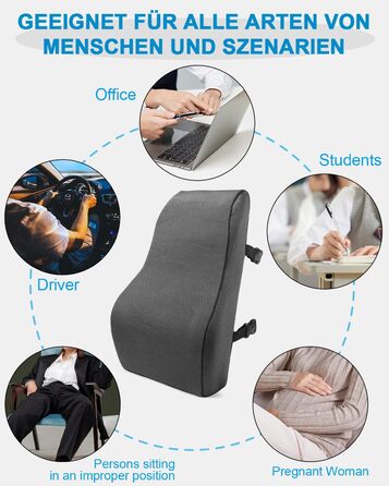 Подушка для спини FAOKZE з Memory Foam - ергономічна, для офісного крісла та дивана, антистатична (сіра)