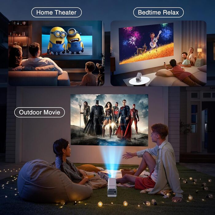 Портативний проєктор Mini Beamer з Android TV, автотрапецеїдна корекція, підтримка 4K 1080P, Bluetooth WiFi6, 160ANSI. Підходить для телефону, TV Stick, ноутбука, кінотеатру вдома та на вулиці.