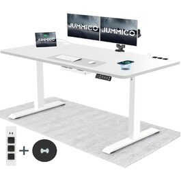 Електричний стіл JUMMICO з регулюванням висоти, бездрожною зарядкою та євро-розеткою USB, 160x80 см (білий)