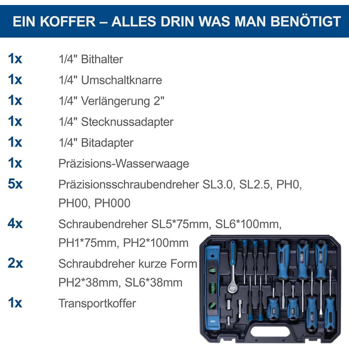 Набір інструментів Scheppach TB90 (97 предметів) в кейсі - професійний набір з гумовими ручками, біти, викрутки, шестигранники