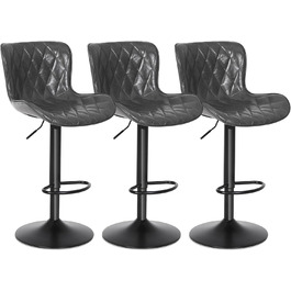 Барні стільці Youhauchair 3 шт., шкіряні, регульовані по висоті, з підніжкою та спинкою, сірі