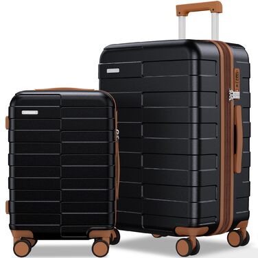 Набір дорожніх валіз Koffer Hartschale (20/24 дюйми), легкий полікарбонат PC, розширюваний ручний багаж та чемодан з колесами та TSA замком, чорний, преміум-якість