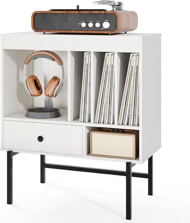 Підставка для програвача COSTWAY з місцем для зберігання вінілових платівок, білий колір, 70 x 36 x 80 см