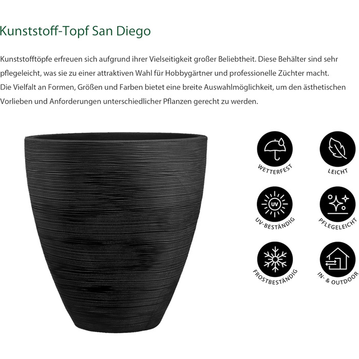 Ваза для квітів Dehner Vino | Кашпо, горщик для квітів | для кімнатних та садових рослин | сучасний, круглий, стійкий, міцний | рифлена текстура | для використання в приміщенні та на вулиці | пластик | антрацит | Ø 40 см, висота 60 см (42 см висота)