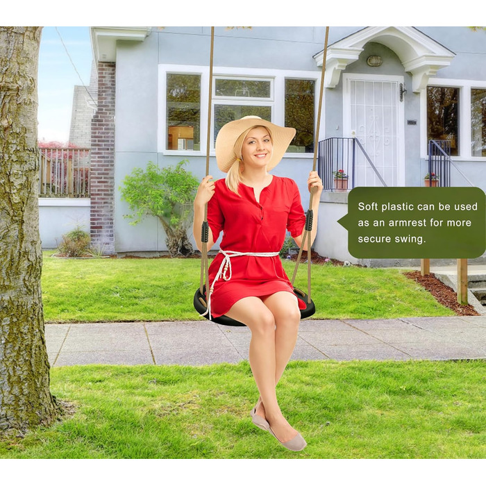 Дитяча гойдалка BeneLabel для дому та саду, пластиковий сидіння, регульоване тросове кріплення 130-200 см, до 113 кг, зелений колір