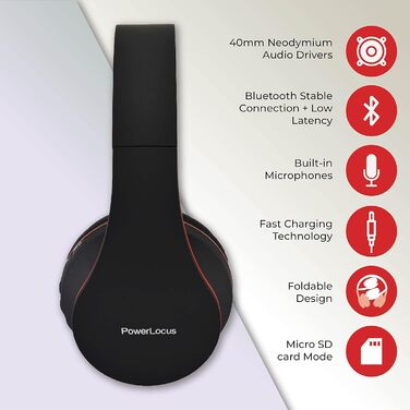 Накладні навушники PowerLocus Bluetooth, HiFi стерео, Складні, Мікрофон, SD/TF, FM, для iPhone/Android