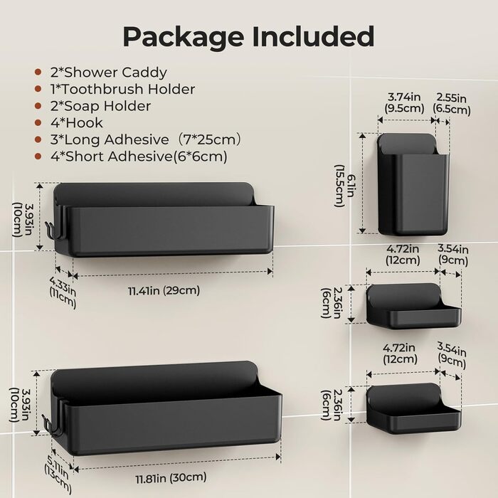 Поличка для душу Orimade без свердління, нержавіюча сталь, 5 шт., тримач для шампуню, велика місткість, чорний ABS пластик, 5 шт.