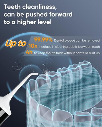 MySmile LP221 Бездротовий ірригатор для порожнини рота з UVC стерилізацією, 335 мл, портативний, OLED-дисплей, 4 режими, 8 насадок, чохол для дому та подорожей (перламутровий)