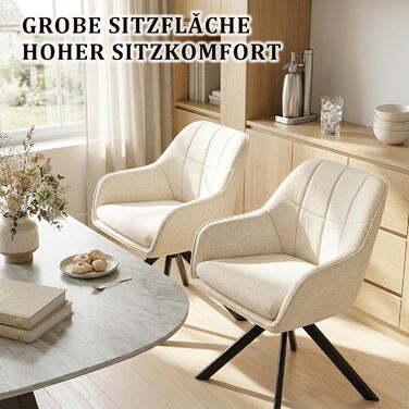 Набір обідніх крісел, сірий, з підлокітниками, з м'яким сидінням, поворотні, для кухні та вітальні (2 шт., кремово-білий)