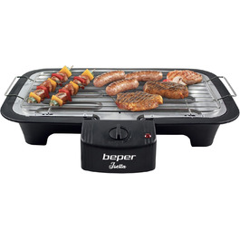 Електрогриль BEPER 90.871 з кришкою, антипригарна поверхня, нержавіюча сталь, чорний (2000 Вт)