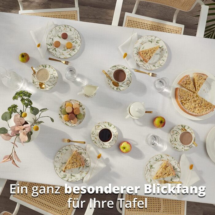 Кавовий сервіс на 6 осіб з Bon China порцеляни: 20-ти частинний набір посуду, білий з квітковим візерунком (6 тарілок, 6 чашок, 6 підставок)