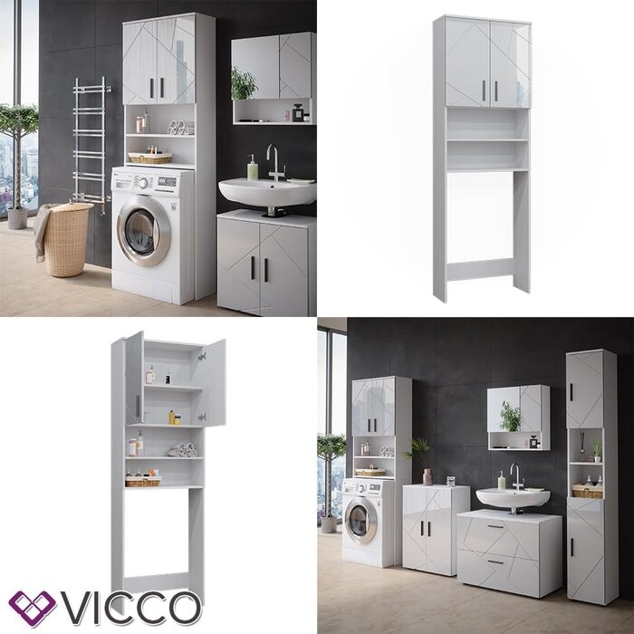 Шафа для пральної машини Vicco Irma, білий глянець, 64x190,5 см, ванна кімната