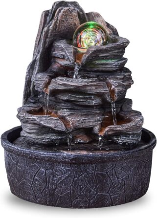Джерело води Zen'Light Zimmerbrunnen: природний водоспад зі каменями та LED-підсвіткою для медитації та релаксації. Декоративний фонтан для дому, Feng Shui, H 23см (Luberon)