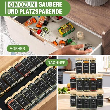 Набір кухонних банок для спецій 24 шт. з етикетками: скляні дозатори 120 мл з ситечком, вологостійкі етикетки, органайзер для спецій у шухляду, чорний