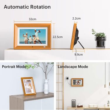 Цифровий фоторамка Kodak 10 дюймів з акумулятором, Wi-Fi, 32 ГБ, сенсорний HD IPS екран, фото/відео/музика, відтворення через додаток, Burlywood