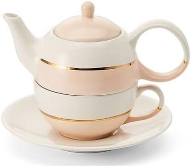 Чай на один набір Lieske, рожевий - з кераміки з золотим напиленням, 4 шт. Глечик 0,4 л, чашка 0,2 л, 1