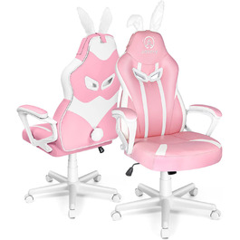 Рожевий ігровий стілець офісне крісло комп'ютерне крісло ергономічні крісла для геймерів зі штучної шкіри з милими кролячими вушками і регульованим по висоті поперековим упором (рожевий)