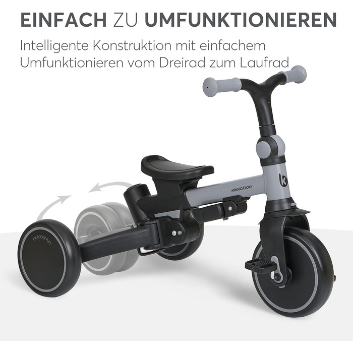 KikkaBoo Триколісний велосипед 8-в-1 з ручкою для батьків Aluma (Сірий) від 1 року. Дитячий велосипед з поворотним сидінням, ремені безпеки, алюмінієва рама
