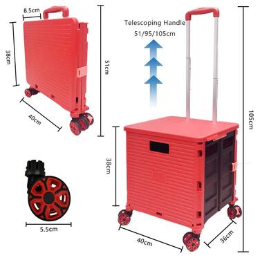 Складаний візок для покупок на колесах ZIYOU LANG до 45 кг червоний