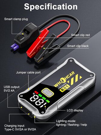 Powerbank Starthilfe 4000A: Портативний пусковий пристрій для авто 12V з LCD дисплеєм та LED ліхтариком (до 9.0L бензин/7.5L дизель)