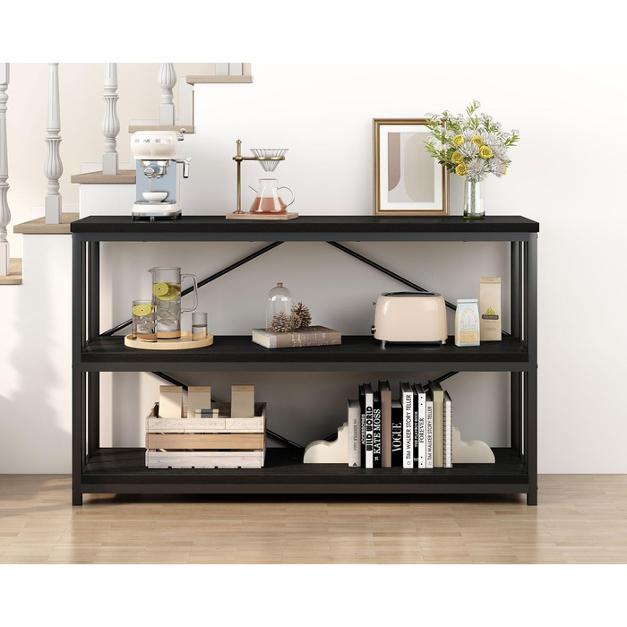 Стелаж IBF з 3 полицями, індустріальний стиль, 120x34x74 см, чорний