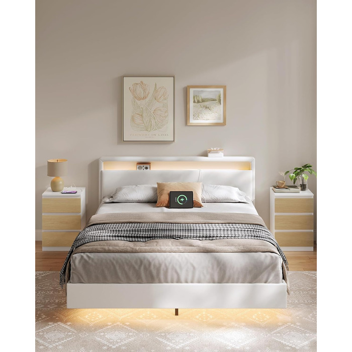 Приліжкова тумбочка VASAGLE Kailyn з розетками та USB-портами, 3 висувні ящики, сучасний дизайн, сіро-коричневий колір, LET831G01