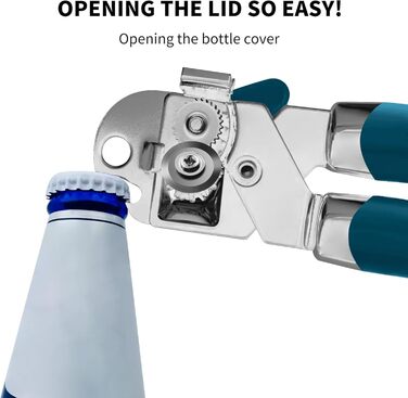 Ручний відкривач консерв з магнітом, багатофункціональний, з відкривачем для пляшок, з нержавіючої сталі, зручна ручка (блакитний)