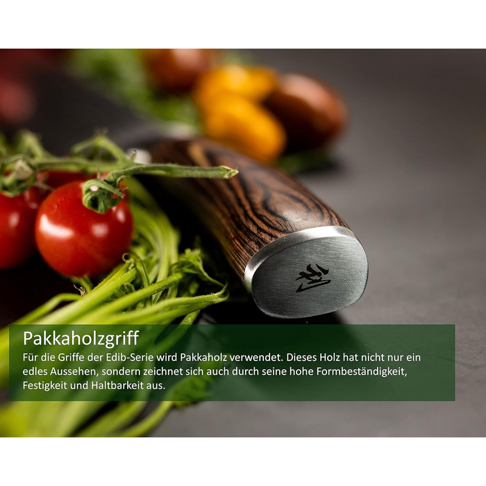 Ніж кухарський Wakoli Nussbaum Premium з лезом 20,5 см з дамаської сталі 67 шарів та ручкою з горіхового дерева | Ніж кухарський, професійний ніж для кухні