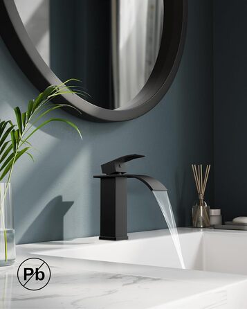 Змішувач для ванної кімнати FORIOUS з водоспадом, одноручний, для умивальника, хром, висота виливу 80 мм, економія води та енергії