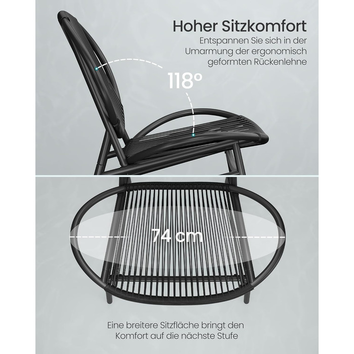 Набір садових меблів SONGMICS з поліротану для балкона та тераси: стіл та 2 крісла (чорний)