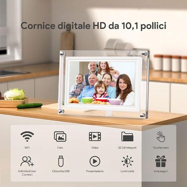 Цифрова фоторамка 15.6 дюймів з Wi-Fi, HD IPS сенсорний екран 1920x1080, 32ГБ пам'яті, підтримка Frameo App, автоматичний поворот зображення