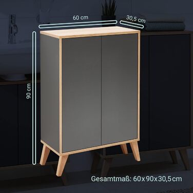 Тумба під умивальник FACKELMANN Finn, коричнева, 60 см, ретро-стиль, push-to-open, Made in Germany