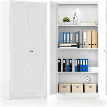 Металевий шафа-сейф для документів з полицями, 90x80x40 см, білий