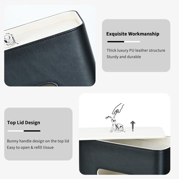 Скляниця для серветок GORESE з підносом, шкіряна, для офісу, дому, авто, ванної кімнати. Білий/Чорний колір