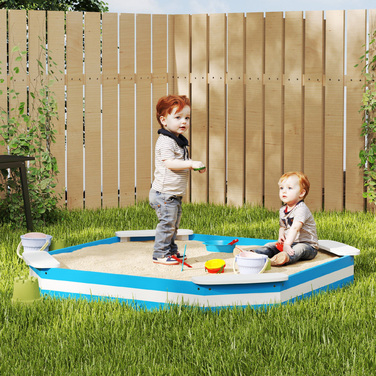 AIYAPLAY Sandpit 133 x 108 см Пісочниця Дерев'яна пісочниця з лавкою, захисна плівка для підлоги для 4 дітей 3-7 років Blue
