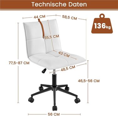 Крісло для дому та офісу Yaheetech: регульована висота, без підлокітників, поворотне, на колесах, коричнева стрічка